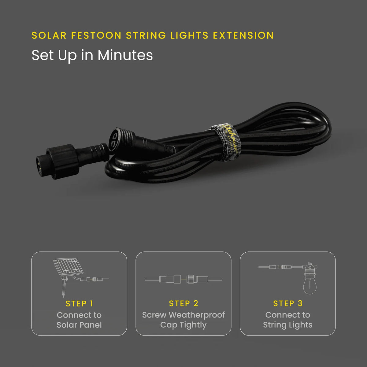 Extension Cord for Solar Festoon String Lights Extension - 6.6ft / 2m