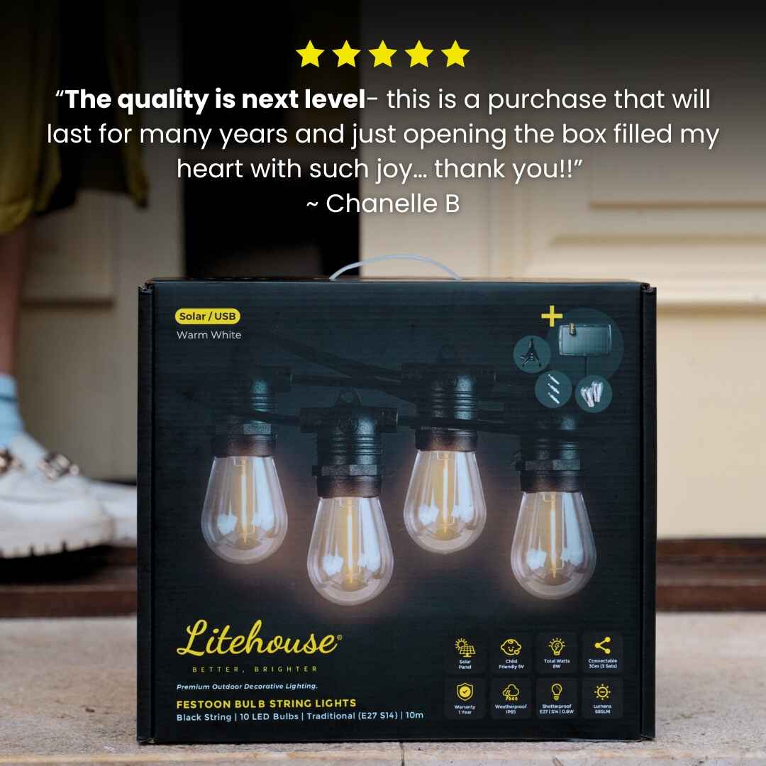 Premium Solar Bulb String Lights - 33ft / 10m